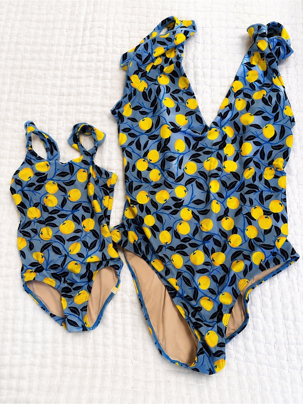 Matching Summersalt Ruffle Nectarine Orchard Swimsuits - Sizes 12 and 2T
